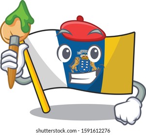 Funny flag canary island Scroll Artist cartoon character holding brush