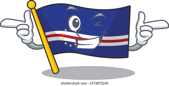 Funny flag cape verde mascot cartoon style with Wink eye