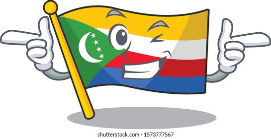 Funny flag comoros mascot cartoon style with Wink eye
