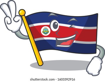 Funny flag costa rica Scroll cartoon Character with two fingers