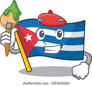 Funny flag cuba Scroll Artist cartoon character holding brush