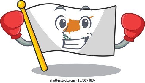 Funny flag cyprus in red Boxing cartoon character