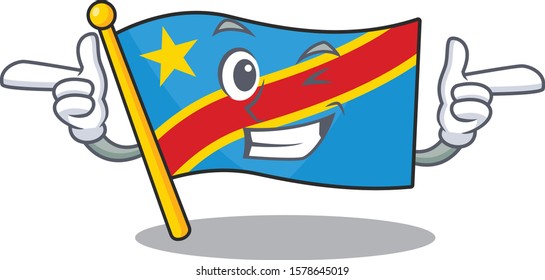 Funny flag democratic republic mascot cartoon style with Wink eye