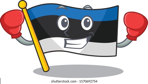 Funny flag estonia in red Boxing cartoon character