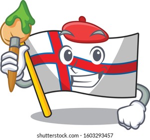 Funny flag faroe island Scroll Artist cartoon character holding brush
