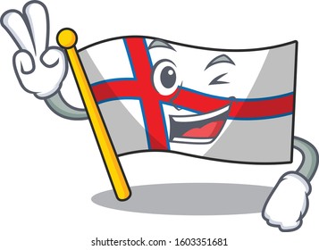 Funny flag faroe island Scroll cartoon Character with two fingers