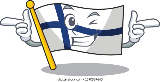 Funny flag finland mascot cartoon style with Wink eye