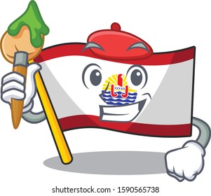 Funny flag french polynesia Scroll Artist cartoon character holding brush