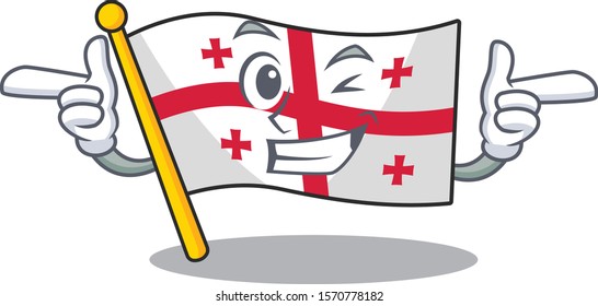 Funny flag georgia mascot cartoon style with Wink eye