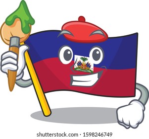 Funny flag haiti Scroll Artist cartoon character holding brush