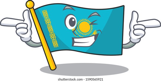 Funny flag kazakhstan mascot cartoon style with Wink eye