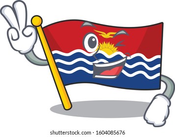 Funny flag kiribati Scroll cartoon Character with two fingers