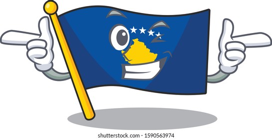 Funny flag kosovo mascot cartoon style with Wink eye