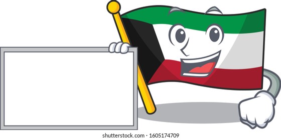 Funny flag kuwait cartoon character design style with board
