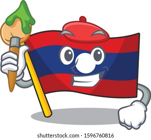 Funny flag laos Scroll Artist cartoon character holding brush