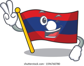 Funny flag laos Scroll cartoon Character with two fingers
