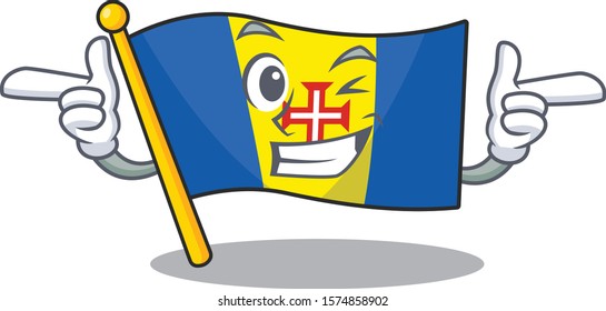 Funny flag madeira mascot cartoon style with Wink eye