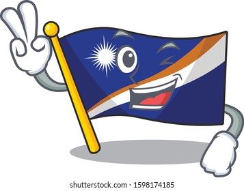 Funny flag marshall island Scroll cartoon Character with two fingers