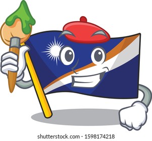 Funny flag marshall island Scroll Artist cartoon character holding brush