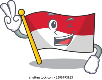 Funny flag monaco Scroll cartoon Character with two fingers