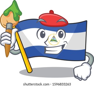 Funny flag nicaragua Scroll Artist cartoon character holding brush