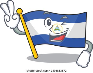 Funny flag nicaragua Scroll cartoon Character with two fingers
