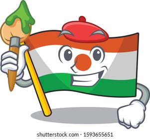 Funny flag niger Scroll Artist cartoon character holding brush