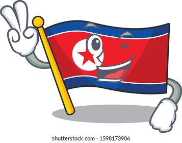 Funny flag north korea Scroll cartoon Character with two fingers