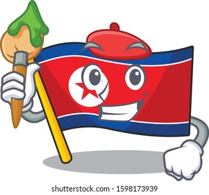 Funny flag north korea Scroll Artist cartoon character holding brush