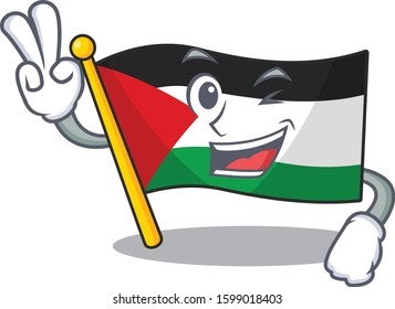 Funny flag palestine Scroll cartoon Character with two fingers
