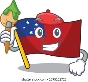 Funny flag samoa Scroll Artist cartoon character holding brush