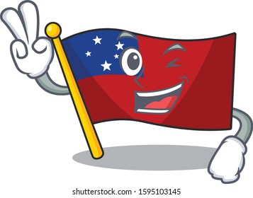 Funny flag samoa Scroll cartoon Character with two fingers
