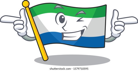 Funny flag sierra leone mascot cartoon style with Wink eye