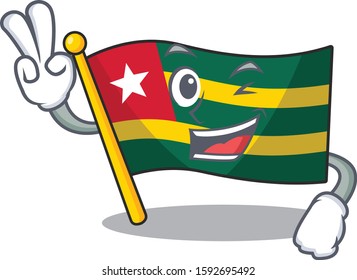 Funny flag togo Scroll cartoon Character with two fingers