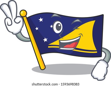 Funny flag tokelau Scroll cartoon Character with two fingers