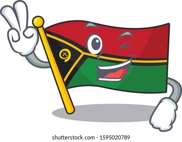 Funny flag vanuatu Scroll cartoon Character with two fingers