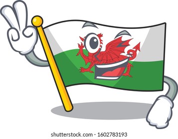 Funny flag wales Scroll cartoon Character with two fingers