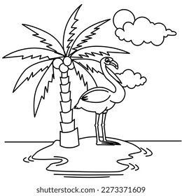 Funny flamingo Cartoon Charaktere Vektorgrafik. Für Kinder Farbbuch.