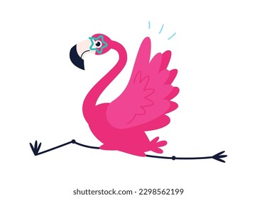 Funny flamingo character running. Vector illustration