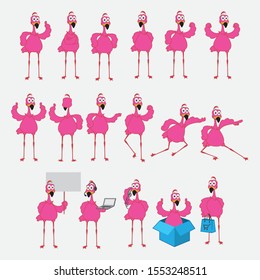Funny Flamingo Character Set. Vector Animal Mascot