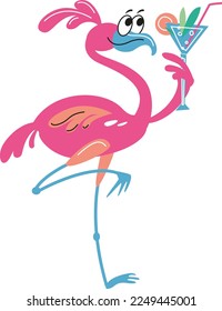 The funny Flamingo with a glass of cocktail 