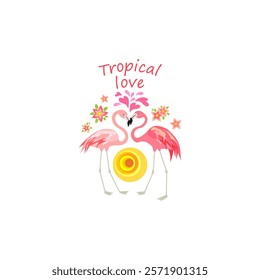 Funny flamingo pair with love message for Valentine's day or Wedding card, sticker, invitation, party, label, social media, poster design on white background. Part 5