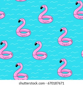 Funny flamingo swim ring pattern vector