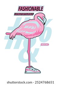 Funny Flamingo Vector Wearing Sneakers: A humorous vector of a flamingo sporting stylish sneakers. Perfect for apparel, room decor, T-shirt designs, posters