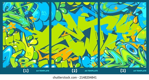 Funny Flat Abstrakte Graffiti Style A4 Poster Vektorgrafik Hintergrund Vorlage 