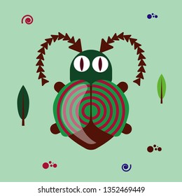 funny flat bug clipart on green background