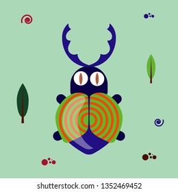 funny flat bug clipart on green background