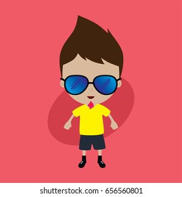 funny flat casual cartoon guy in color vector art illustration