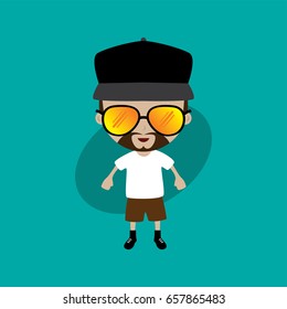 funny flat casual cartoon guy in color vector art illustration