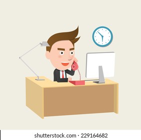 Funny flat character call business concept